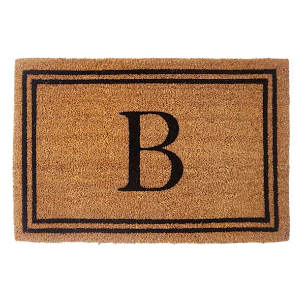 Providence Monogram B Black Natural Border Coir Mat, 18x27