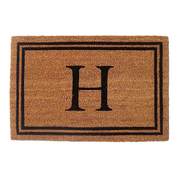 Providence Monogram H Black Natural Border Coir Mat, 18x27