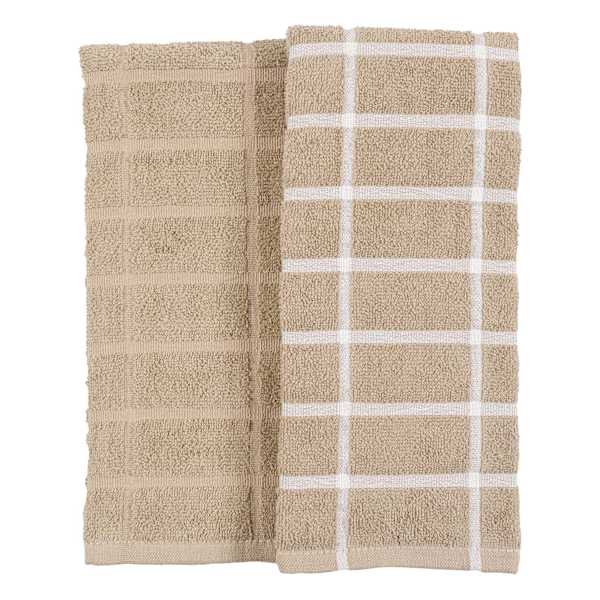 Set of 2 Windowpane Kitchen Towels, Taupe