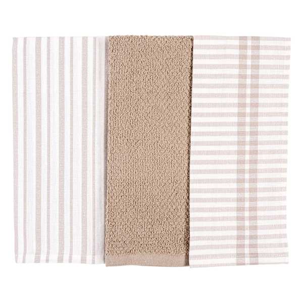 Set of 3 Mixed Taupe Flat Terry Kitchen Towels