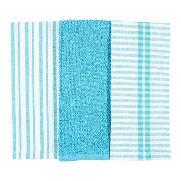 Set of 3 Mixed Nile Blue Flat Terry Kitchen Towels