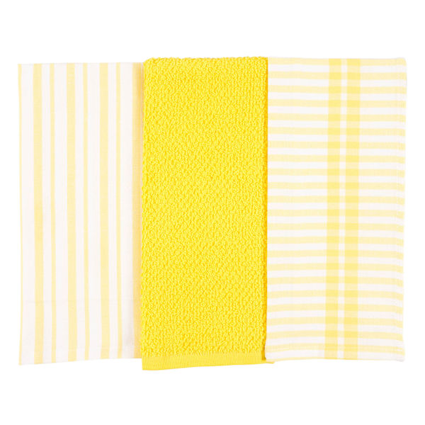 Set of 3 Mixed Yellow Flat Terry Kitchen Towels