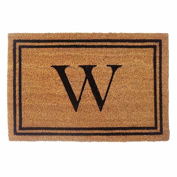 Providence Monogram W Black Natural Border Coir Mat, 18x27