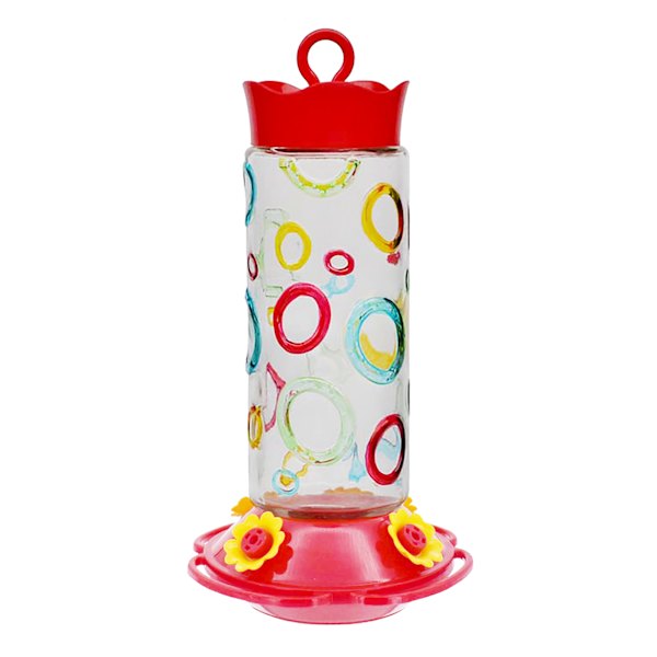 Yellow & Red Circle Design Glass Bird Feeder, 12"