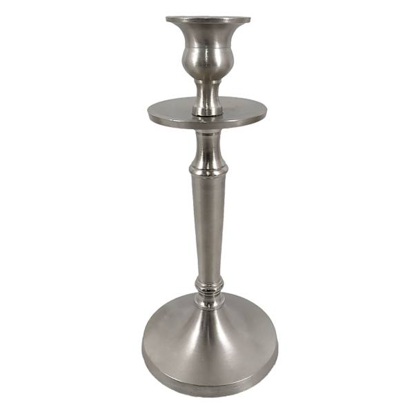 Matte Silver Taper Candle Holder, 8"