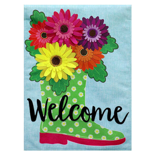 Welcome Flower Shoe Garden Flag, 18"