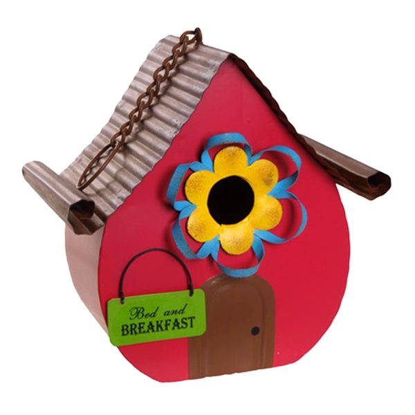 Red Metal Birdhouse, 7.9"