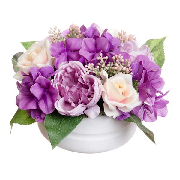 Purple Rose Flowers with Cement Planter, 12"