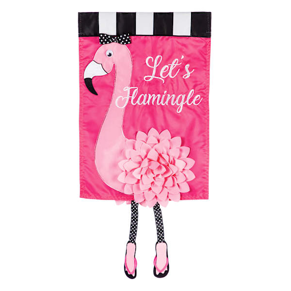 Let's Flamingle Pink Garden Flag, 18"