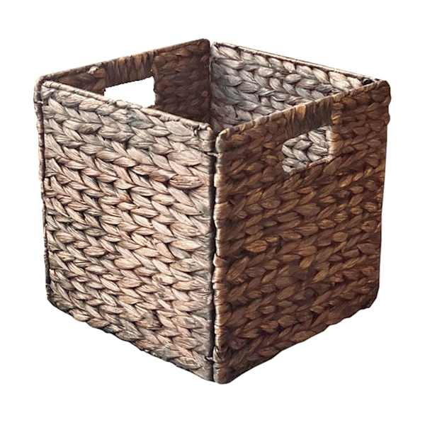 Brown Arrow Weave Water Hyacinth Storage Basket with Cutout Handles, 10.5"
