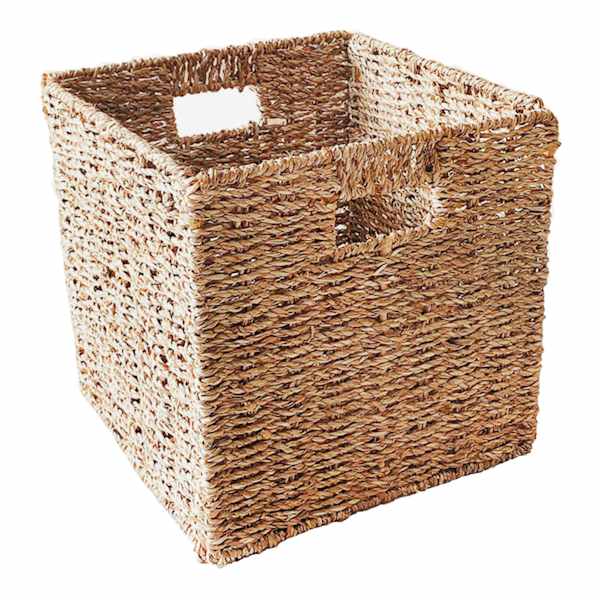 Natural Woven Seagrass Storage Basket with Cutout Handles, 10.5"