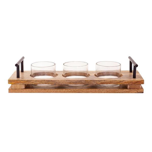 Honeybloom 3-Votive Wood Candle Holder, 16x5