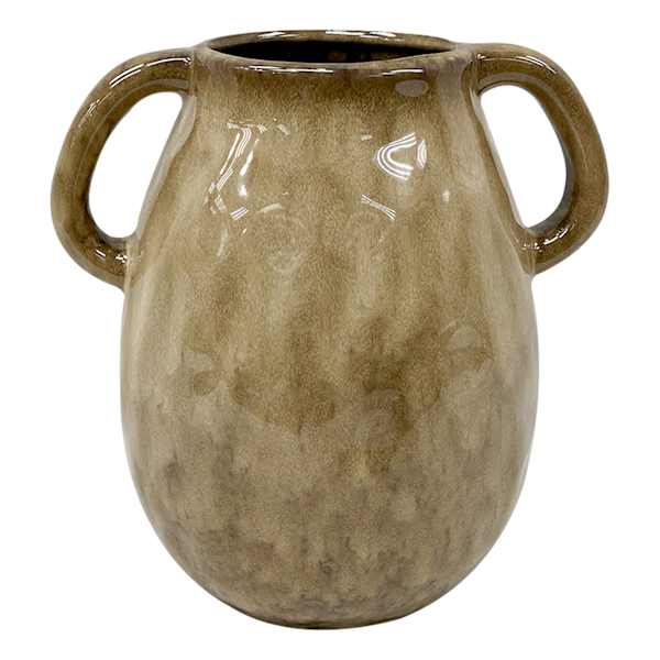 Tan Ceramic Vase with Handles, 7"