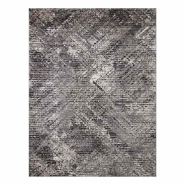 (D554) Estie Charcoal & Black Area Rug, 8x10