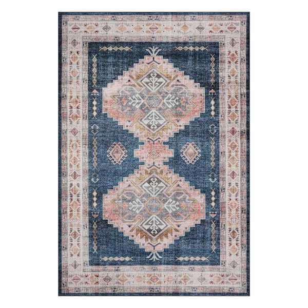 (D564) Found & Fable Khloe Blue Medallion Area Rug, 5x8