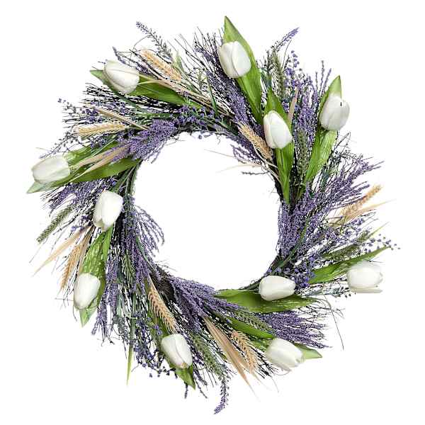 White Tulip & Lavender Floral Wreath, 24"