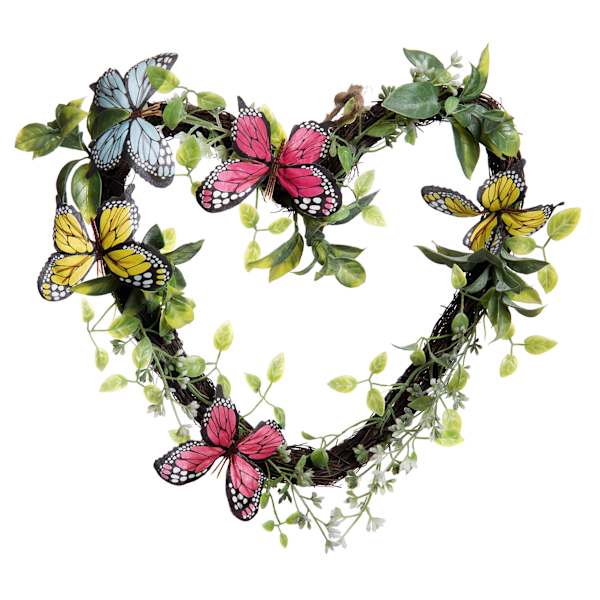 Pink & Yellow Butterfly Heart Wreath, 12"