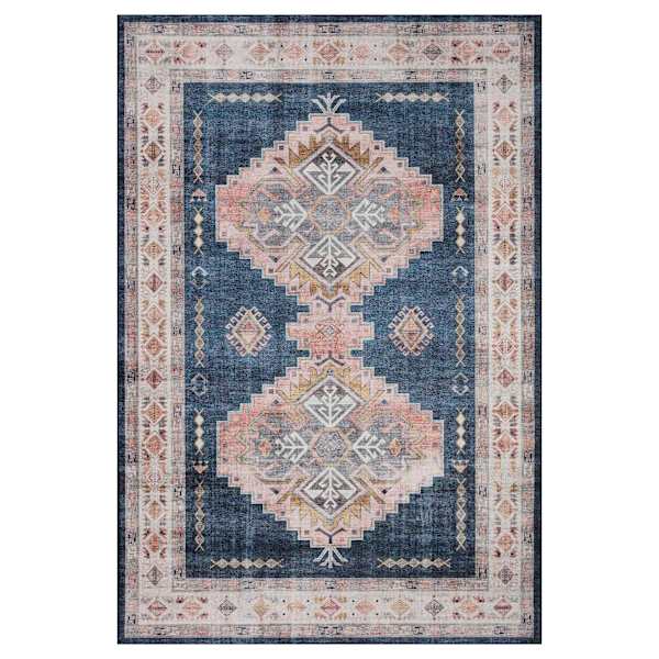 (D564) Found & Fable Khloe Blue Medallion Accent Rug, 4x6