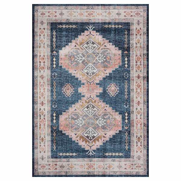 (D564) Found & Fable Khloe Blue Medallion Area Rug, 8x10