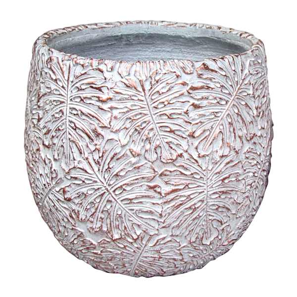 Bronze Palm Leaf Textured White Outdoor Planter, Large