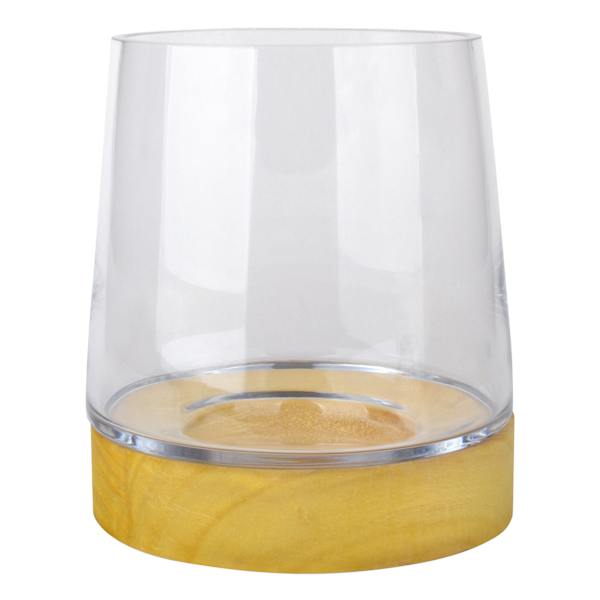 Glass Candle Holder with Wood Base, 8"