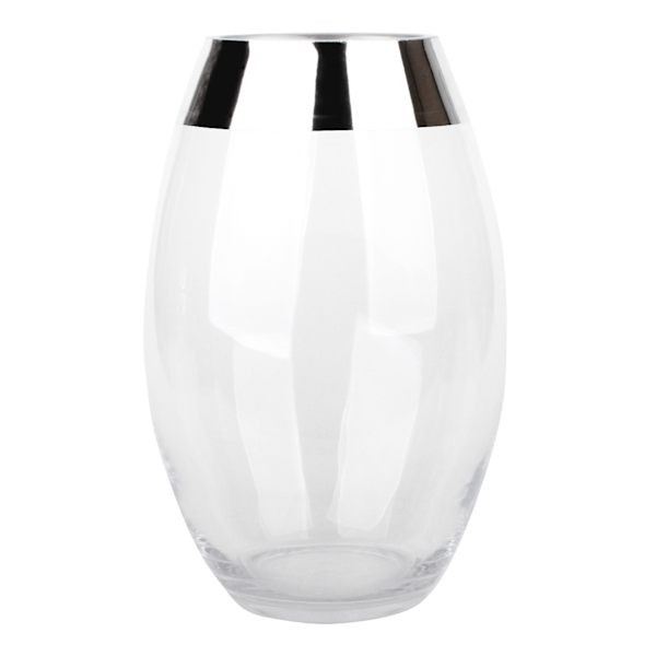 Laila Ali Clear Glass Vase with Silver Trim, 10"