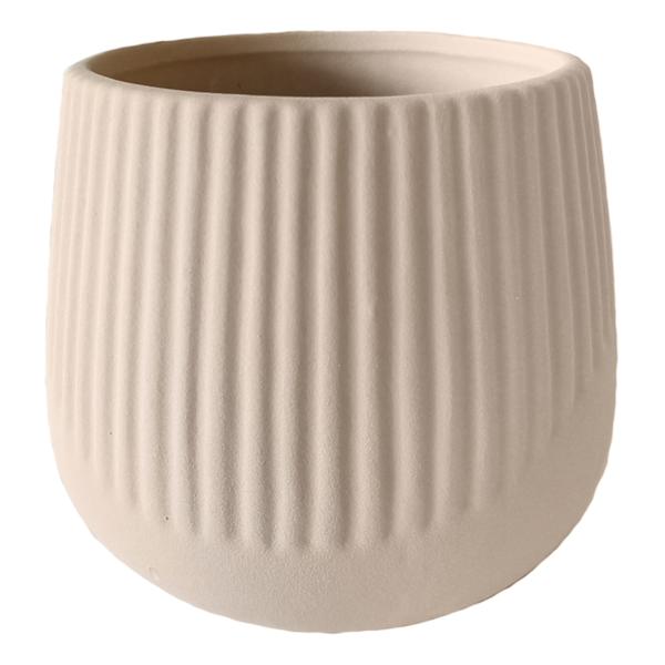 Indoor Tan Ribbed Ceramic Pot, Medium