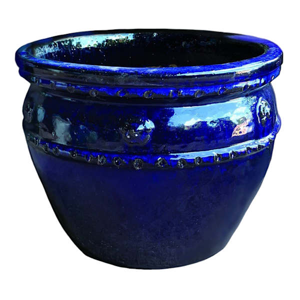 Blue Glazed Outdoor Clay Planter, Large