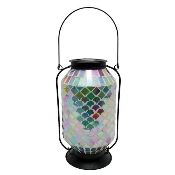 Blue Mosaic Glass Solar Outdoor Lantern, 11"