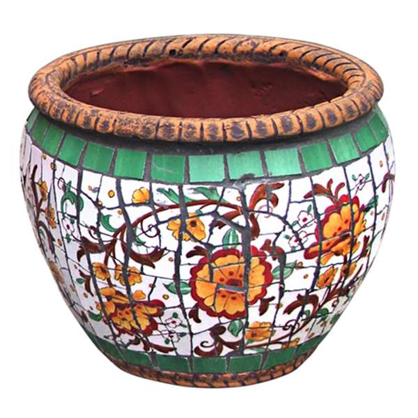 Tuscan Mosaic Tile Ceramic Outdoor Planter, Small