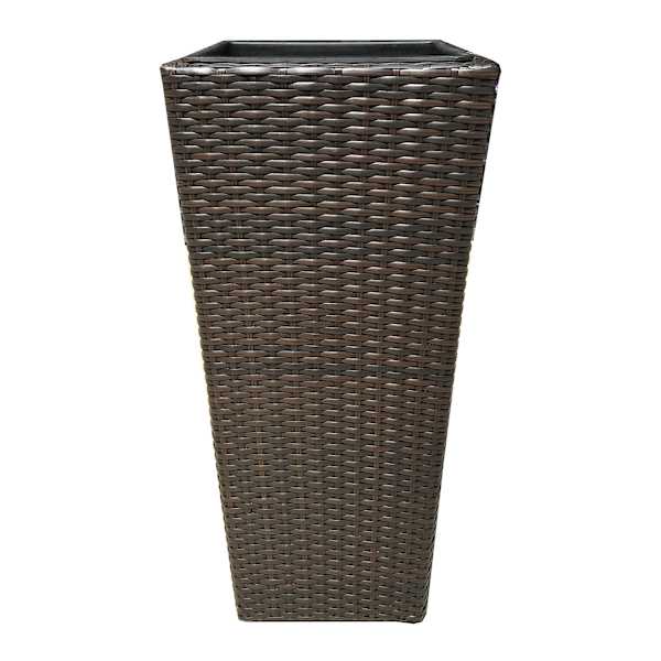 Brown Woven Wicker Outdoor Planter with Plastic Insert, 27.5"