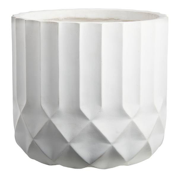 Short White Cylindrical Diamond Ribbed Shadow Outdoor Planter, Medium