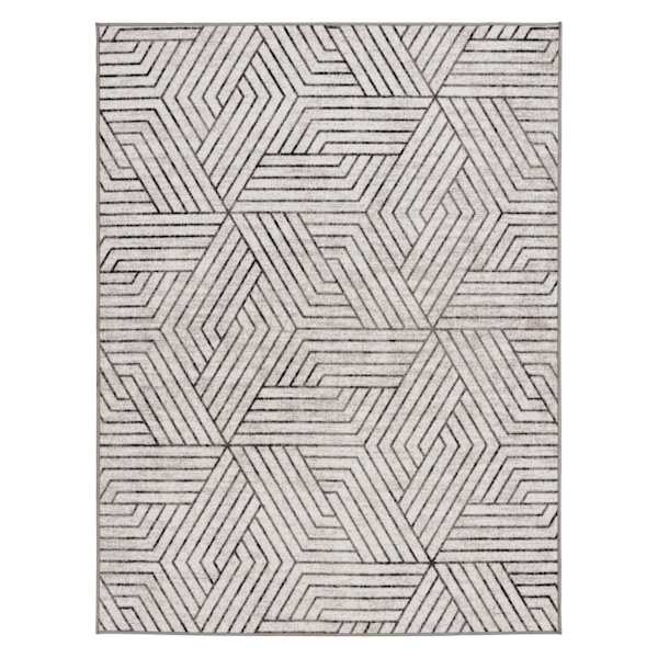 (D584) Venus Grey Geometric Area Rug, 5x7