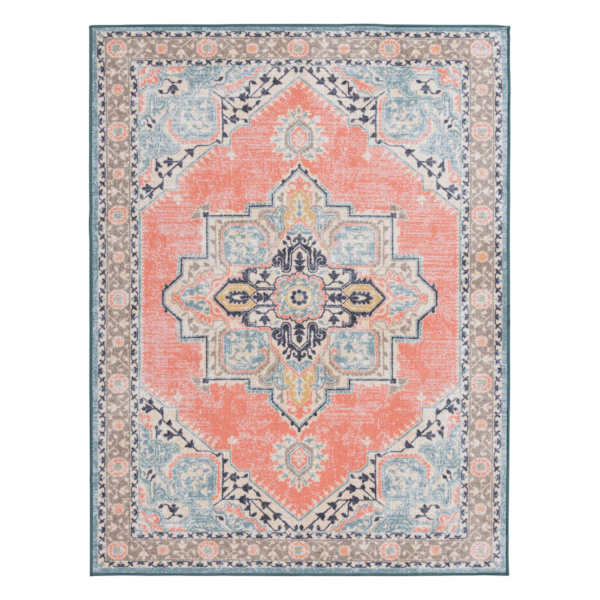 (D561) Venus Pink Multicolor Medallion Area Rug, 7x10