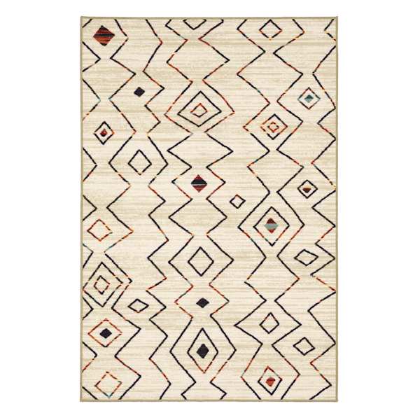 (D544) Nomad Ivory Zigzag Area Rug, 5x7