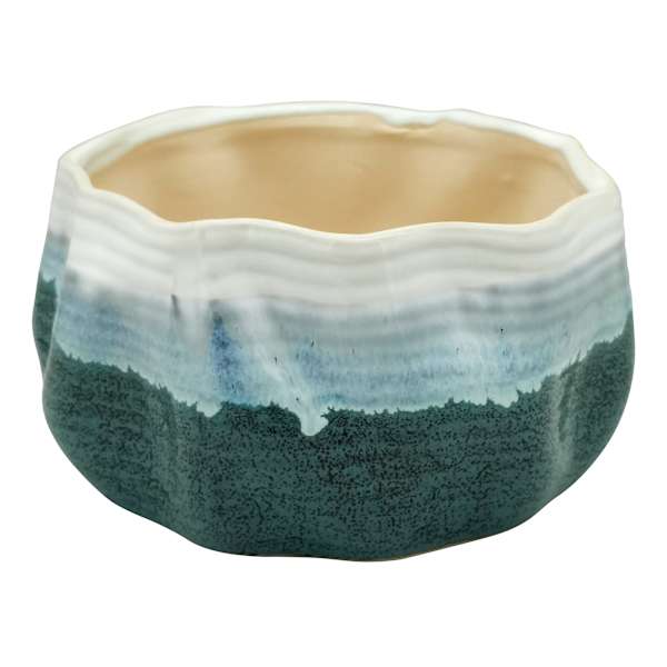 Ty Pennington Indoor Two-Tone Crinkle Ceramic Pot, 8"
