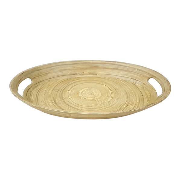 Natural Bamboo Oval Tray with Handles, 18x14