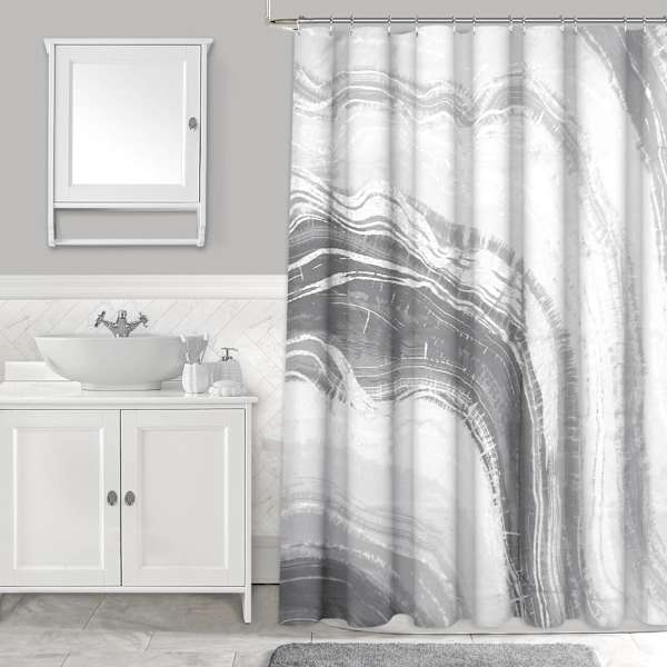Gray Marbled Print Metallic Shower Curtain, 72"