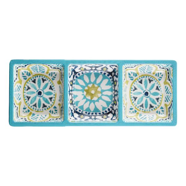 Blue Paisley 3-Section Melamine Serving Tray, 15"