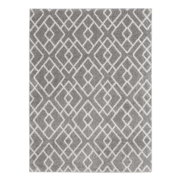 (D558) Salinas Grey & White Diamond Design Area Rug, 5x7
