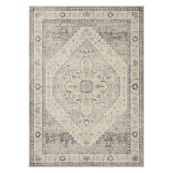 (D576) Honeybloom Grand Villa Taupe Medallion Area Rug, 5x7