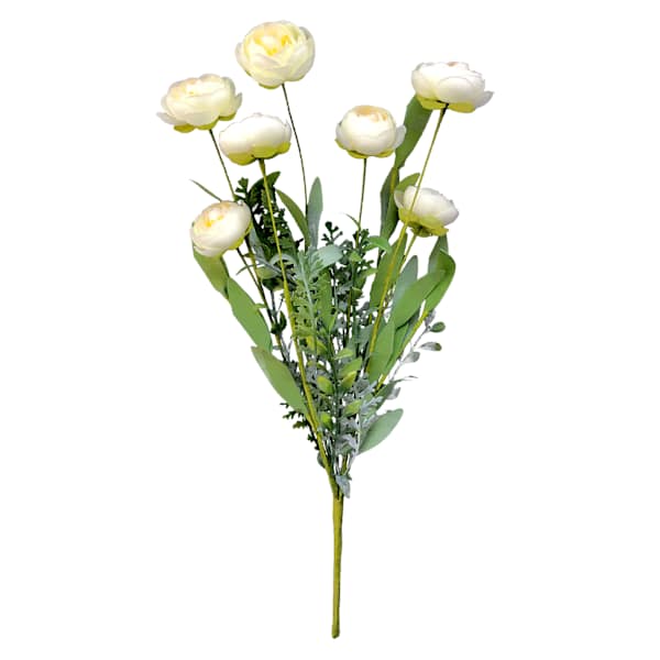 White Peony Floral Spray, 21"