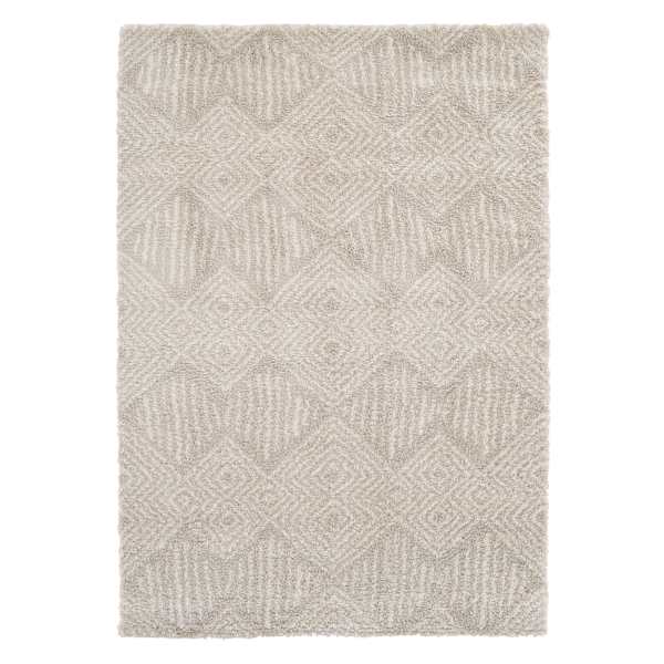 (C181) Macy Neutral Diamond Design Shag Area Rug, 5x7