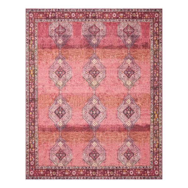 (D566) Freya Red Medallion Washable Area Rug, 8x10