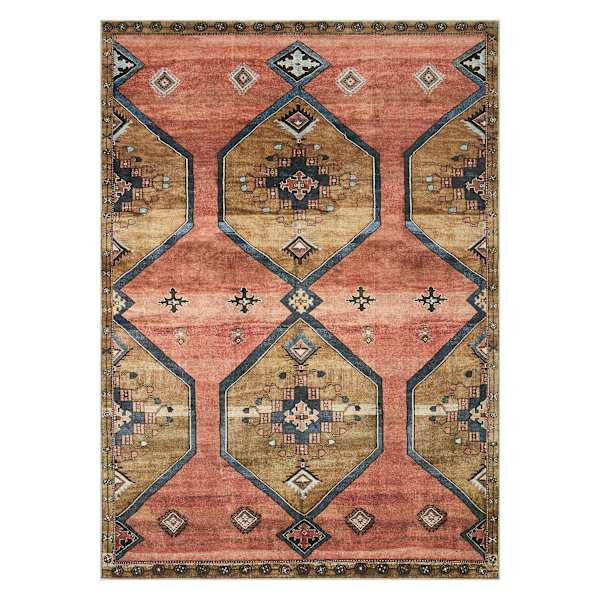 (D568) Freya Pink Medallion Washable Area Rug, 5x7