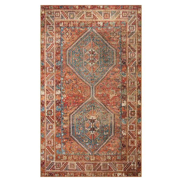 (D570) Freya Red Multicolor Medallion Washable Accent Rug, 3x5