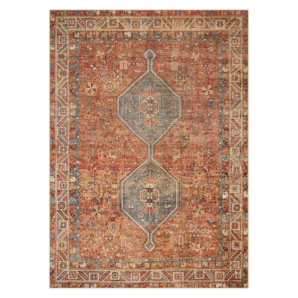 (D570) Freya Red Multicolor Medallion Washable Area Rug, 5x7