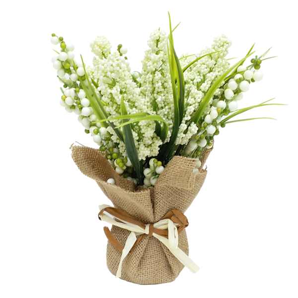 Green Heather Flowers with Burlap, 11"
