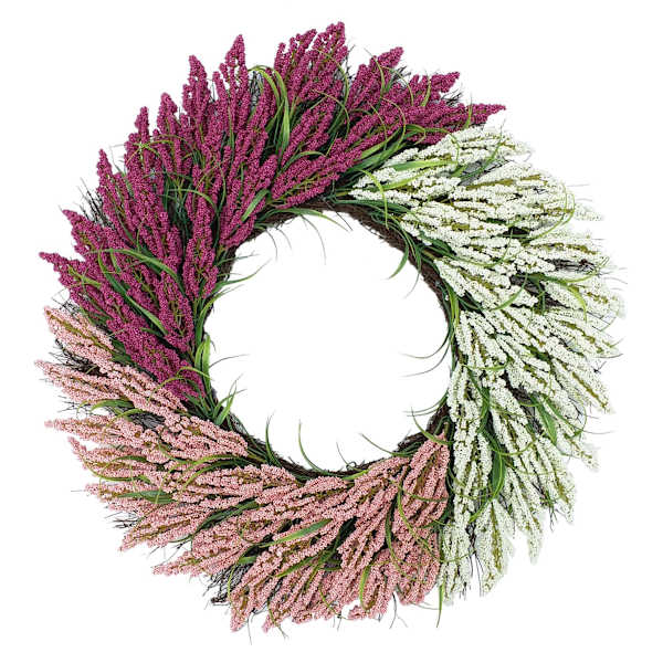 Pink & White Heather Floral Wreath, 28"