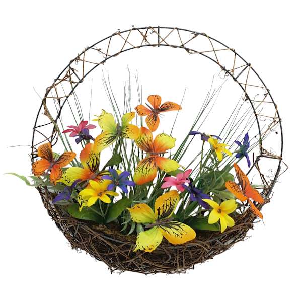 Yellow & Orange Butterfly Basket Wreath, 16"